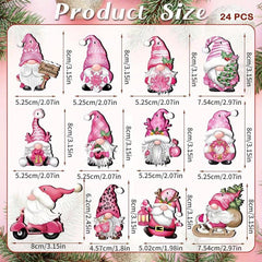 24pcs Pink Dwarf Wooden Hanging Set Christmas Decoration