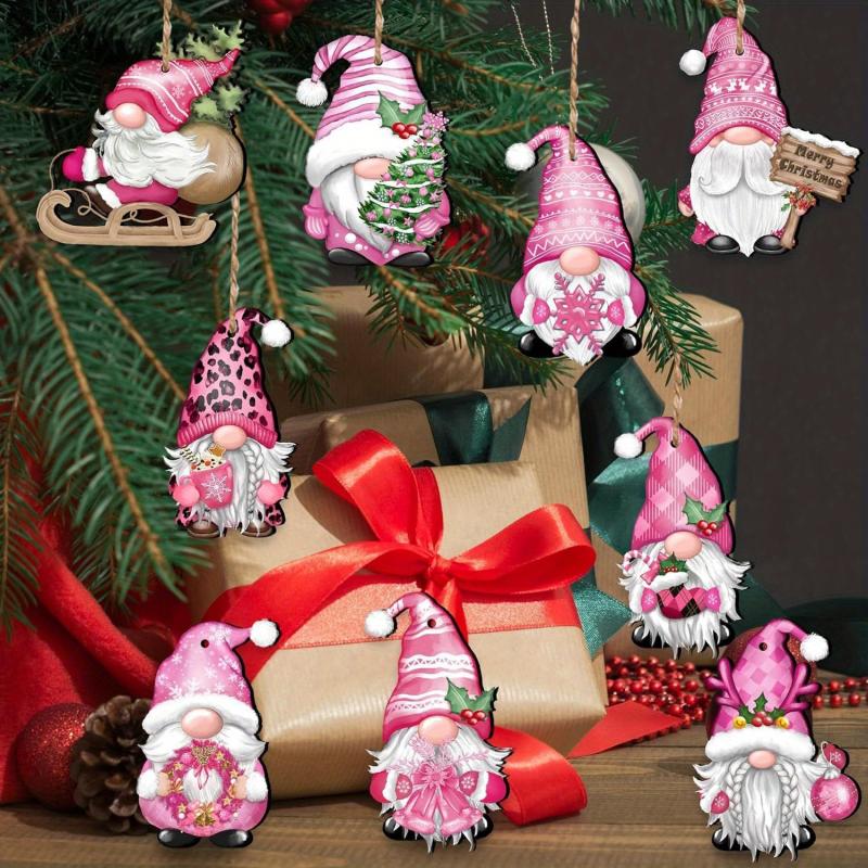 24pcs Pink Dwarf Wooden Hanging Set Christmas Decoration