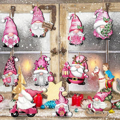 24pcs Pink Dwarf Wooden Hanging Set Christmas Decoration