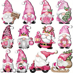 24pcs Pink Dwarf Wooden Hanging Set Christmas Decoration