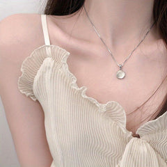 Jade Round Pendant Necklace Minimalist Style Women's Collar Chain