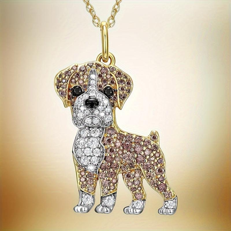 Boxing Dog Rhinestone Pendant Necklace Fashionable Ladies Pet Dog Jewelry