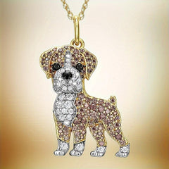 Boxing Dog Rhinestone Pendant Necklace Fashionable Ladies Pet Dog Jewelry