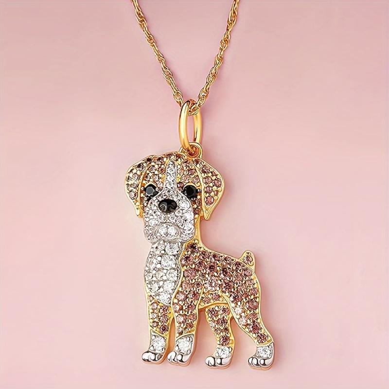 Boxing Dog Rhinestone Pendant Necklace Fashionable Ladies Pet Dog Jewelry