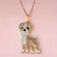 Boxing Dog Rhinestone Pendant Necklace Fashionable Ladies Pet Dog Jewelry
