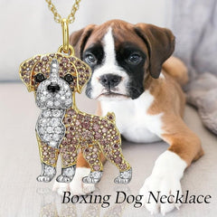 Boxing Dog Rhinestone Pendant Necklace Fashionable Ladies Pet Dog Jewelry