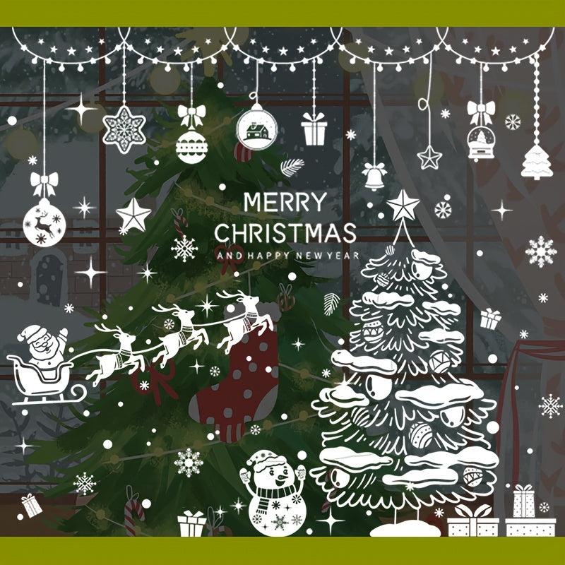 Christmas Santa Reindeer Window Stickers Snowflakes Merry Decor