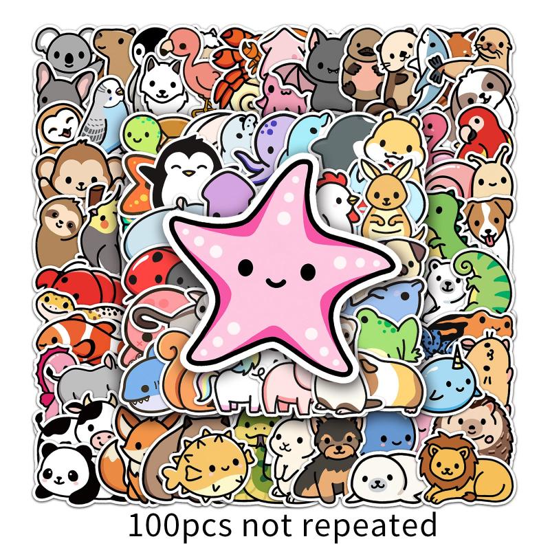 100pcs Animal Doodle Stickers for Water Bottles Laptops Phones & Skateboards