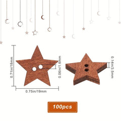 100pcs Wooden Stars Buttons 2 Holes Vintage Small Sewing Scrapbooking Craft