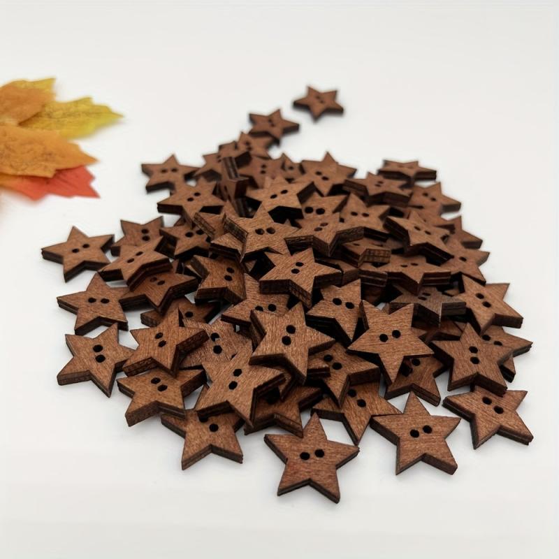 100pcs Wooden Stars Buttons 2 Holes Vintage Small Sewing Scrapbooking Craft