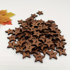 100pcs Wooden Stars Buttons 2 Holes Vintage Small Sewing Scrapbooking Craft