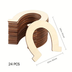 24pcs U-Shaped Horseshoe Wooden Piece Pendant for DIY Painting