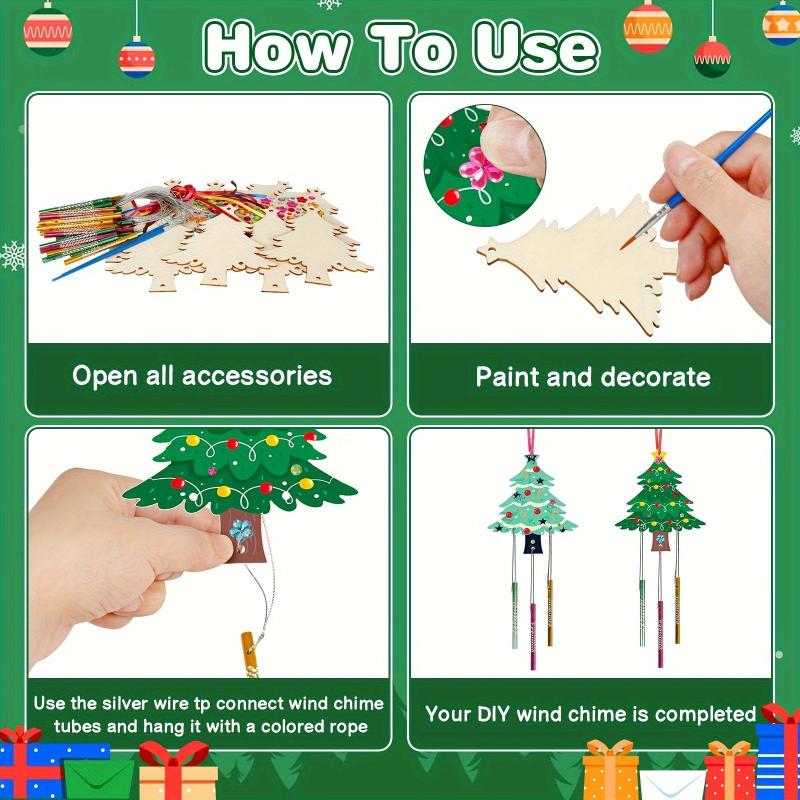 10pcs Wooden Christmas DIY Wind Chime Set For Crafts Blank DIY Crafts