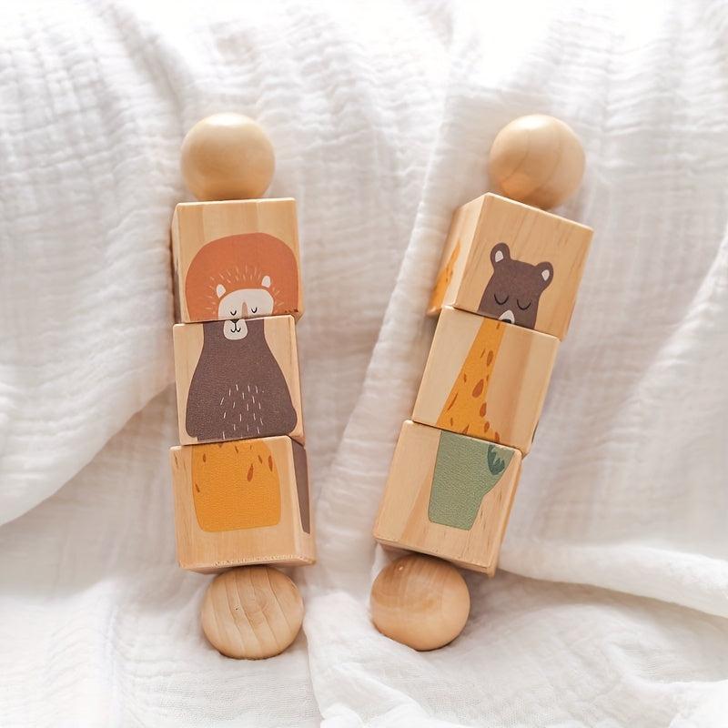 Wooden Animal Shape Matching Toy with Rotating Rattles