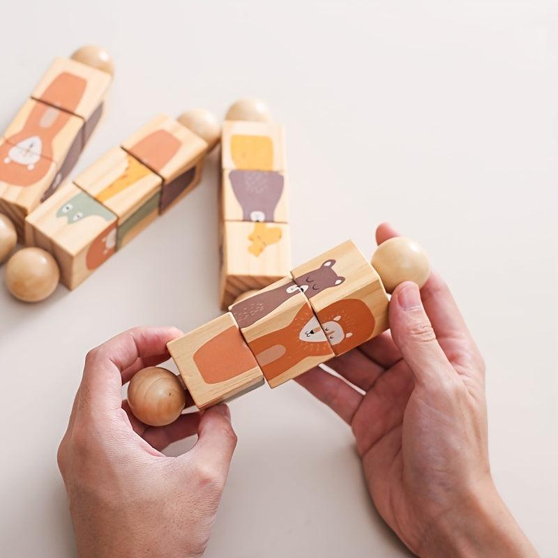 Wooden Animal Shape Matching Toy with Rotating Rattles