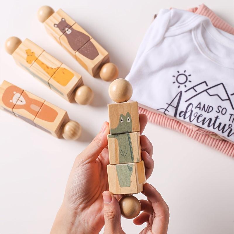 Wooden Animal Shape Matching Toy with Rotating Rattles