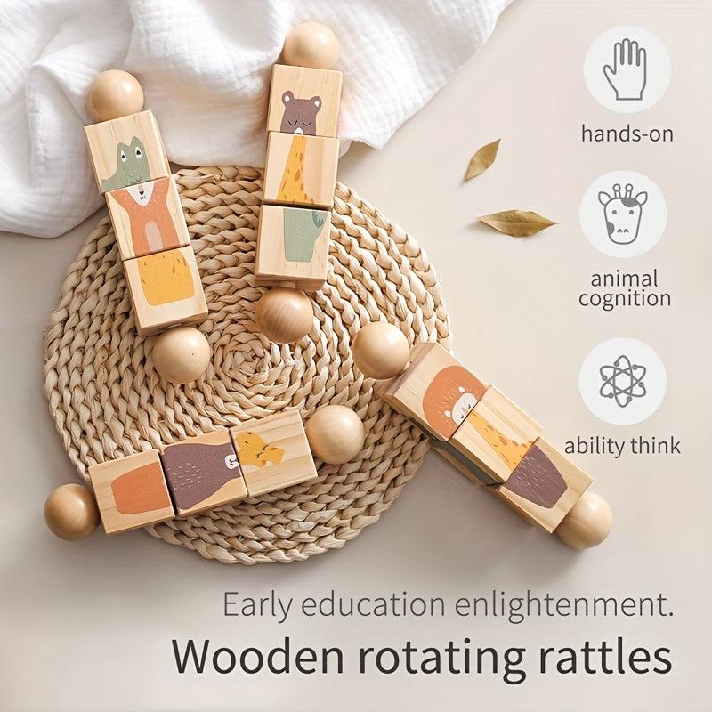 Wooden Animal Shape Matching Toy with Rotating Rattles