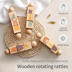Wooden Animal Shape Matching Toy with Rotating Rattles