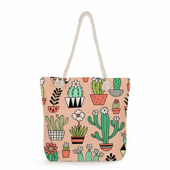 Floral Print Cactus Tote Bag for Women Thick Rope Shoulder Bag