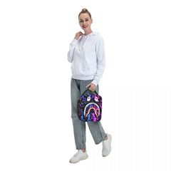 Camouflage Portable Lunch Box Leakproof Shark Teeth Cooler Insulated Lunch Bag