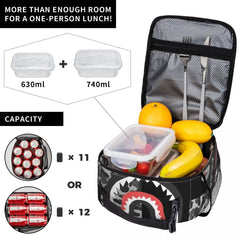 Camo Thermal Insulated Lunch Bag Shark Teeth Reusable Lunch Tote