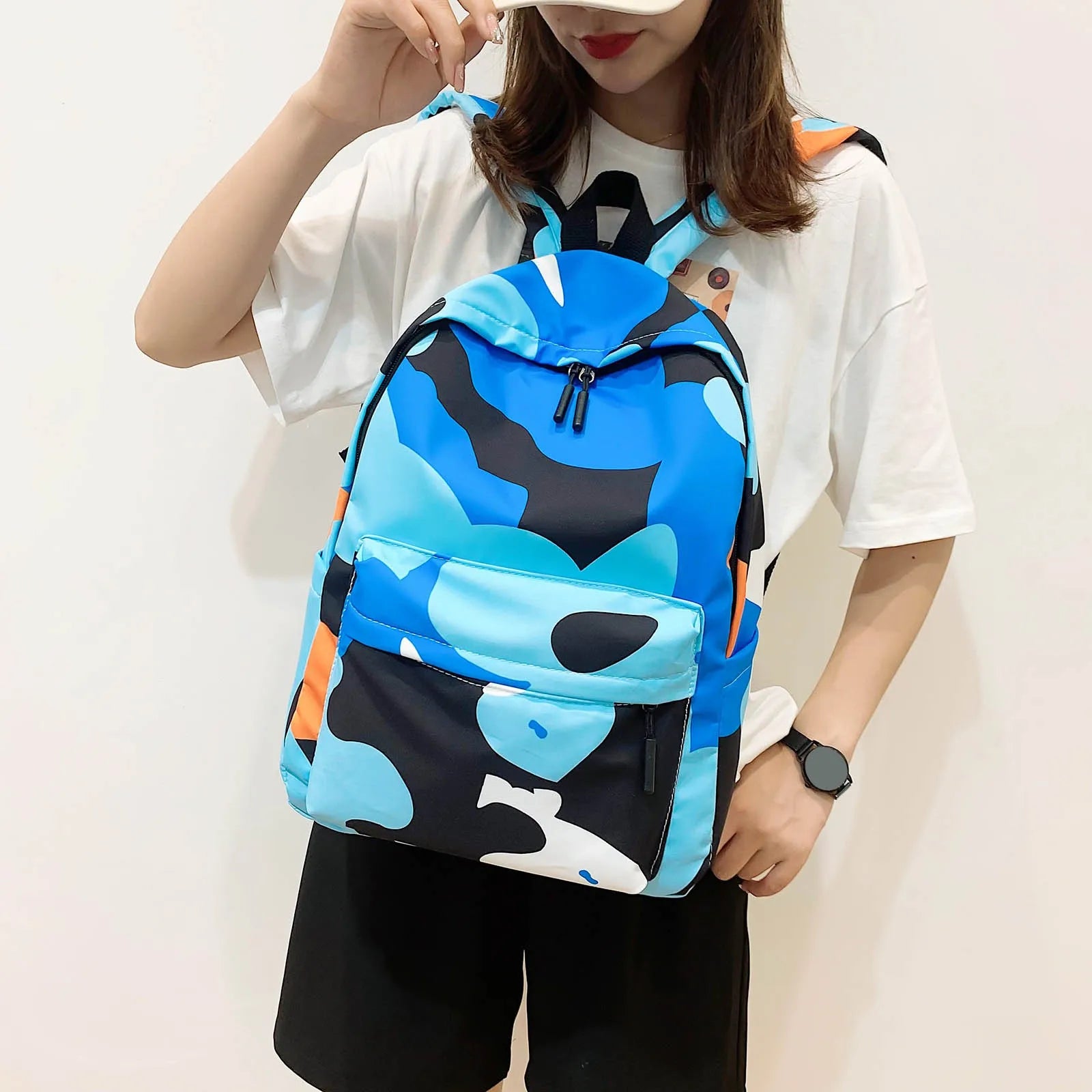 Camouflage Zipper Women Backpack Canvas School Bag Large Capacity