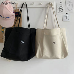 Canvas Shoulder Bag Large Capacity Shopping Tote Print