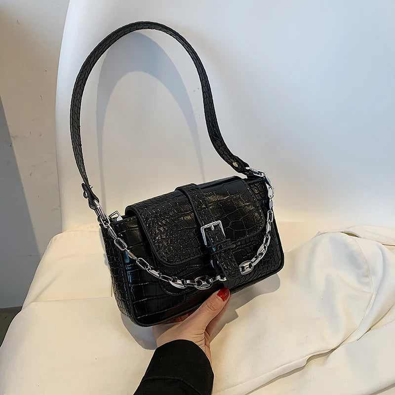 Crocodile Pattern Mini Bag for Women with Chain Strap