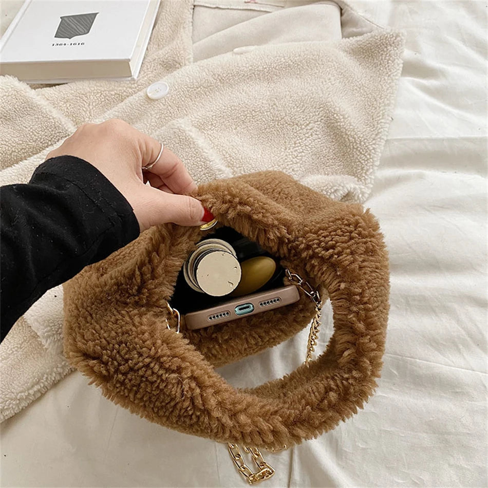 Candy Faux Wool Chain Shoulder Crossbody Bag