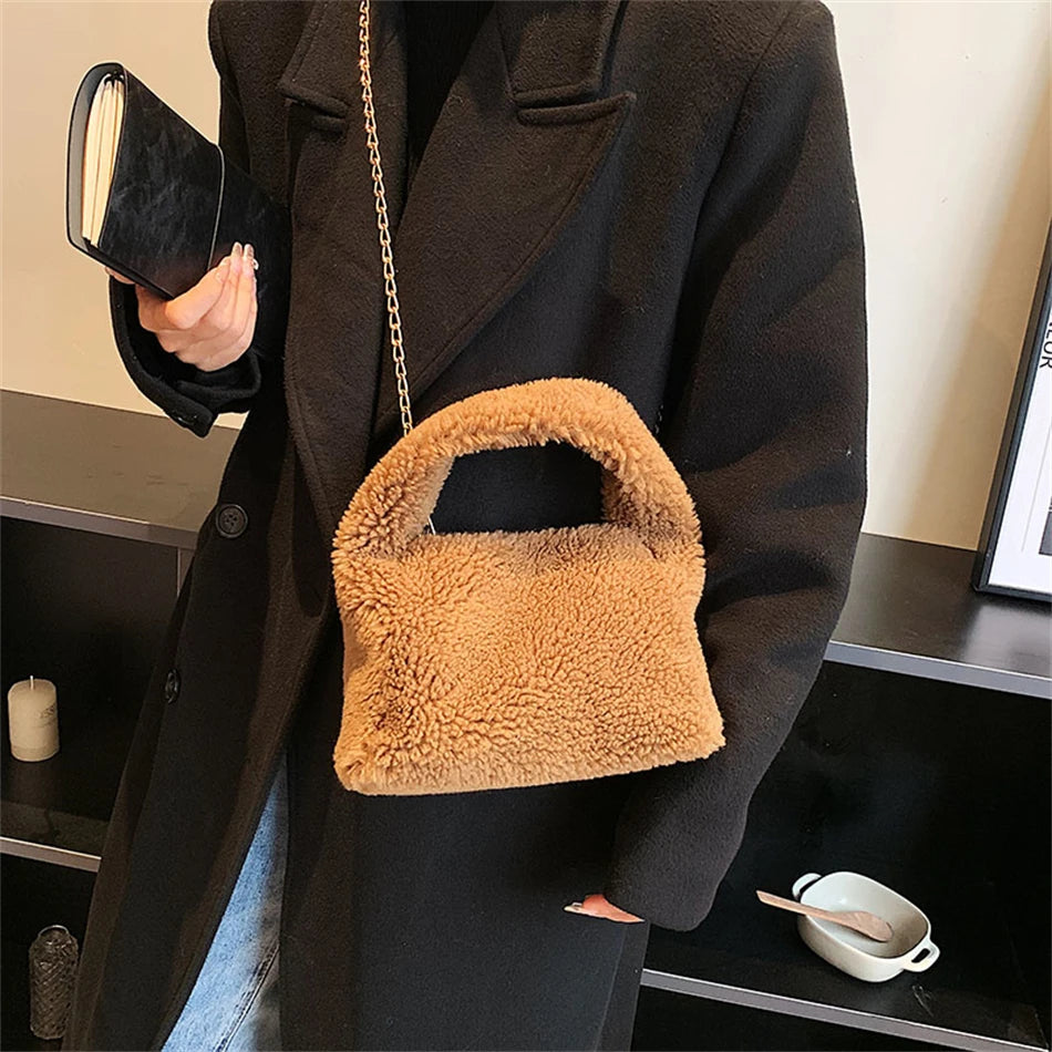 Candy Faux Wool Chain Shoulder Crossbody Bag