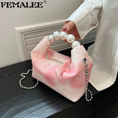 Candy Ladies Ins Pillow Shoulder Messenger Bags Chains Pearl Handle Women Bags