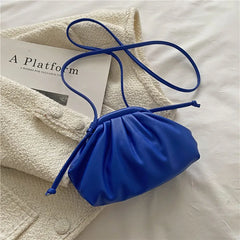 Soft Pu Leather Candy Pleated Shoulder Bag Clip Cloud Crossbody Clutch