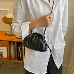 Soft Pu Leather Candy Pleated Shoulder Bag Clip Cloud Crossbody Clutch