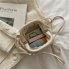 Soft Pu Leather Candy Pleated Shoulder Bag Clip Cloud Crossbody Clutch