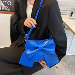 Candy Pu Leather Ladies Shoulder Bag with Big Bow Decoration