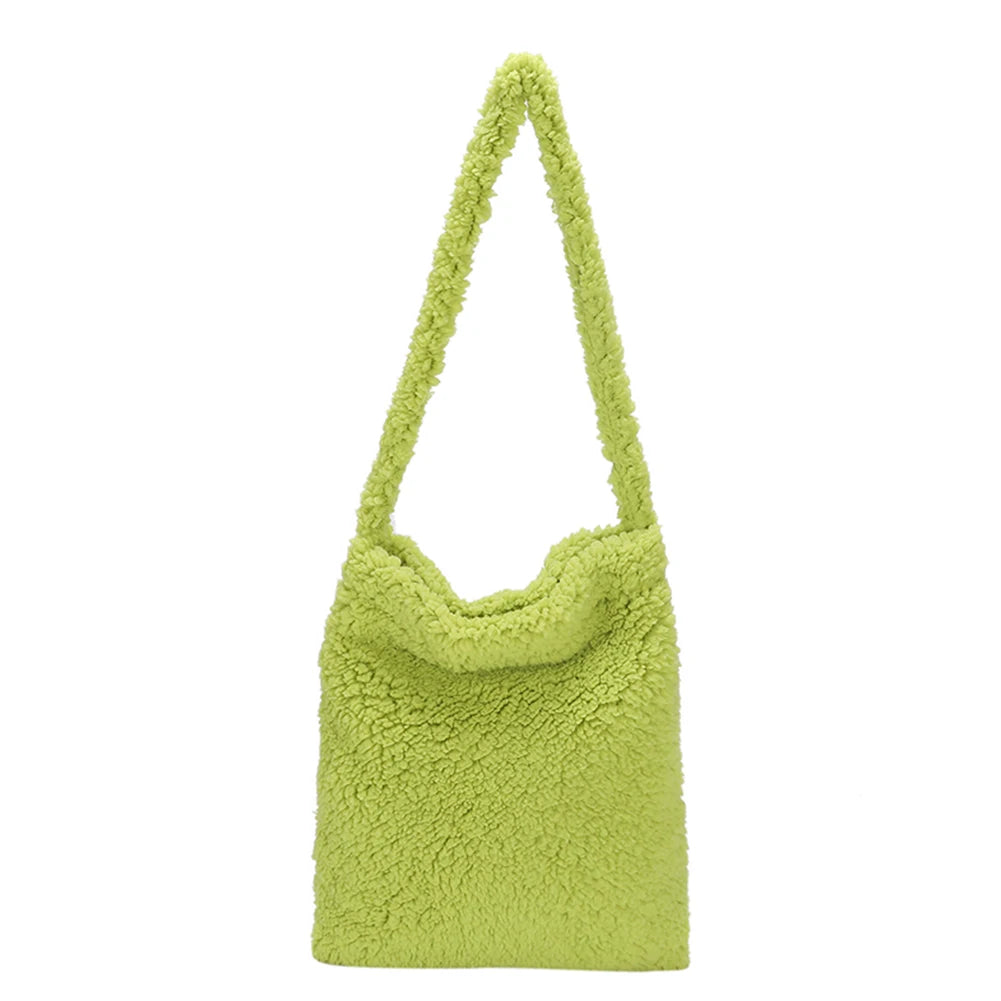 Soft Fleece Candy Purse Shoulder Bag for Autumn Winter Ladies