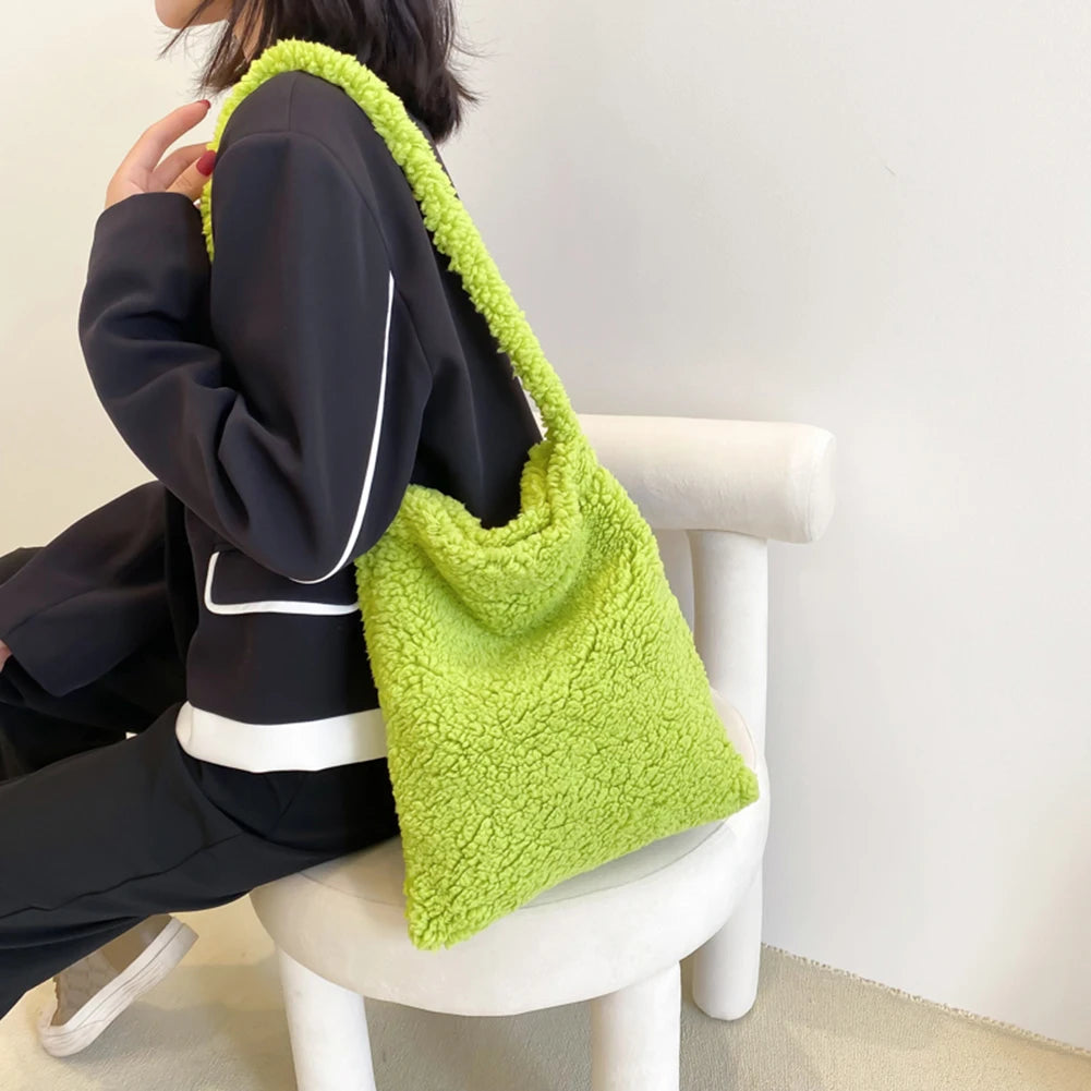 Soft Fleece Candy Purse Shoulder Bag for Autumn Winter Ladies