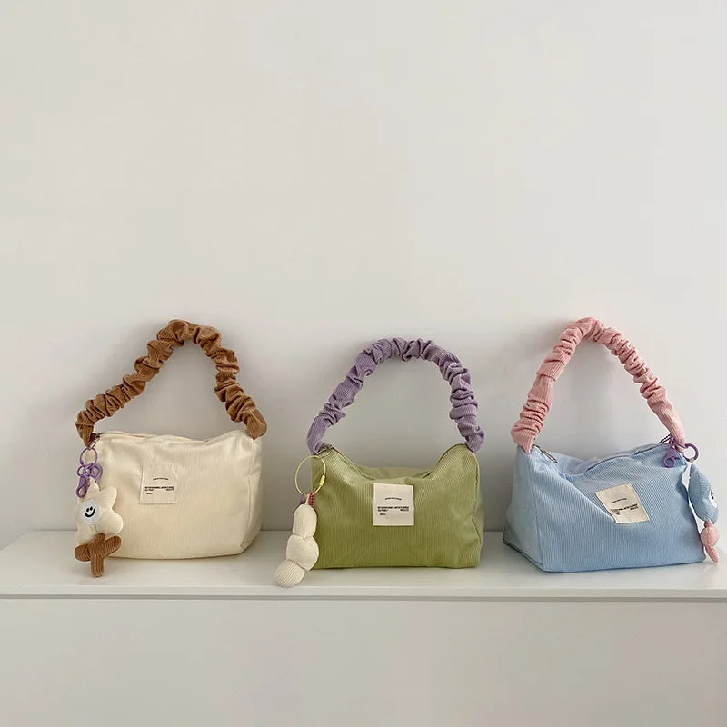 Candy Women Shoulder Bag Corduroy Handbag Small Tote Lady Underarm Bags