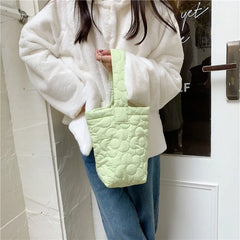 Candy Women Quilted Bucket Bag Small Shoulder Bags Flower Embroide