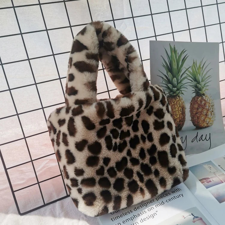 Women's Faux Fur Shoulder Bag Winter Tote Purse
