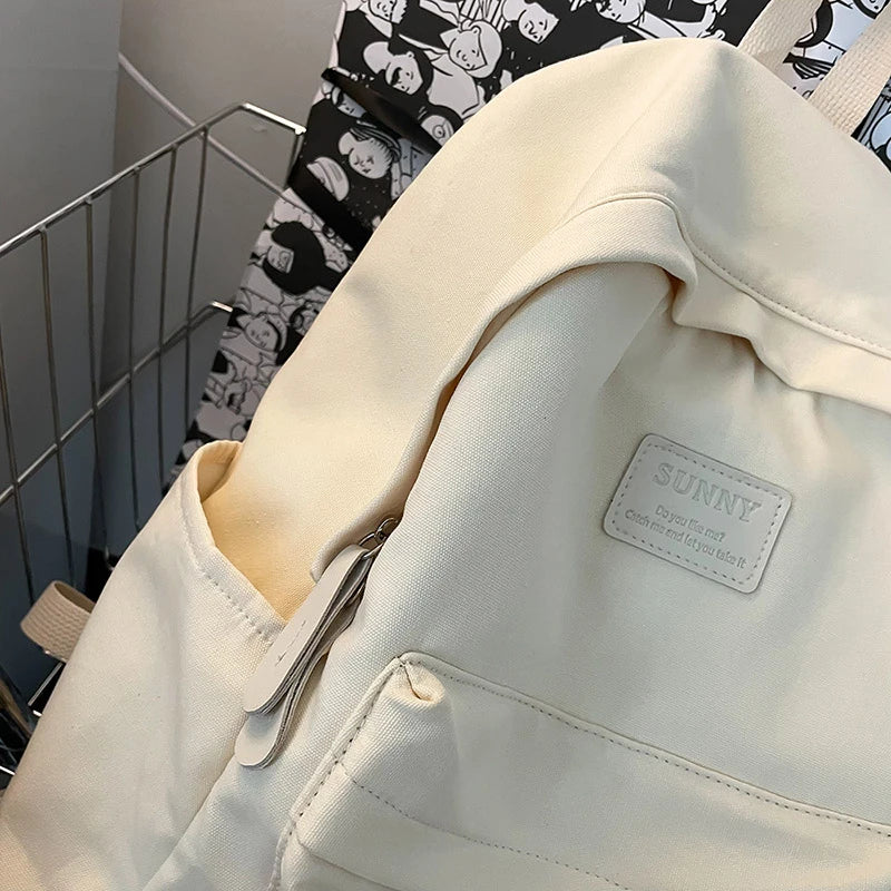Canvas Backpacks For Women Solid Cloth School Bags For Teenage Girls