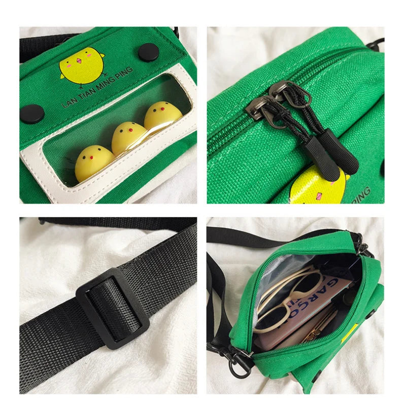 Canvas Cartoon Messenger Bag for Women Student Girl Shoulder Bag
