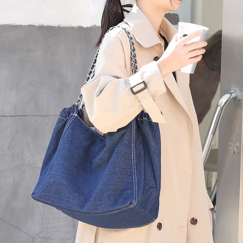 Denim Chain Handbag Large Capacity Bag for Women