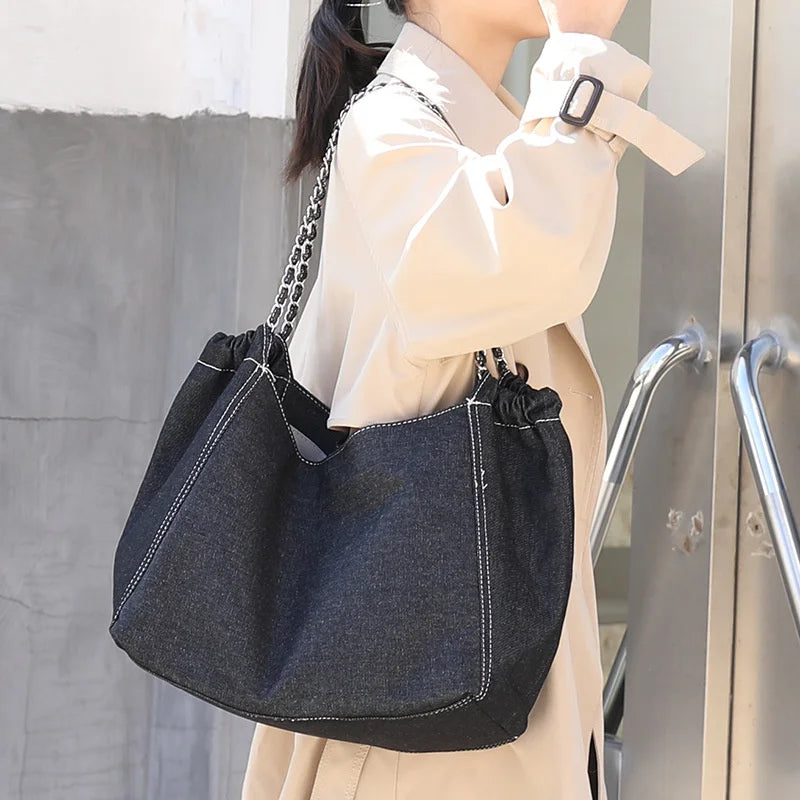 Denim Chain Handbag Large Capacity Bag for Women