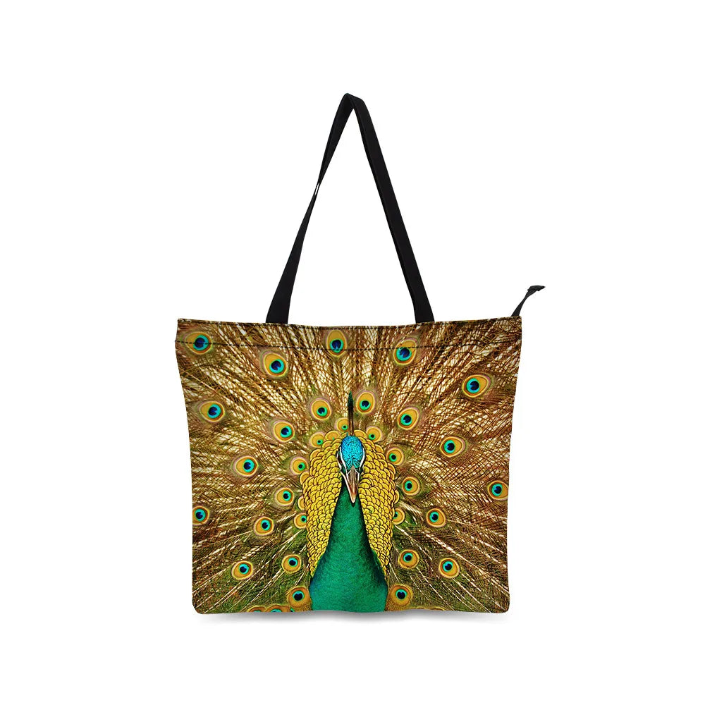 Canvas Bag Feather Printed Casual Handbags Bags Lightweight Shoulder Bags