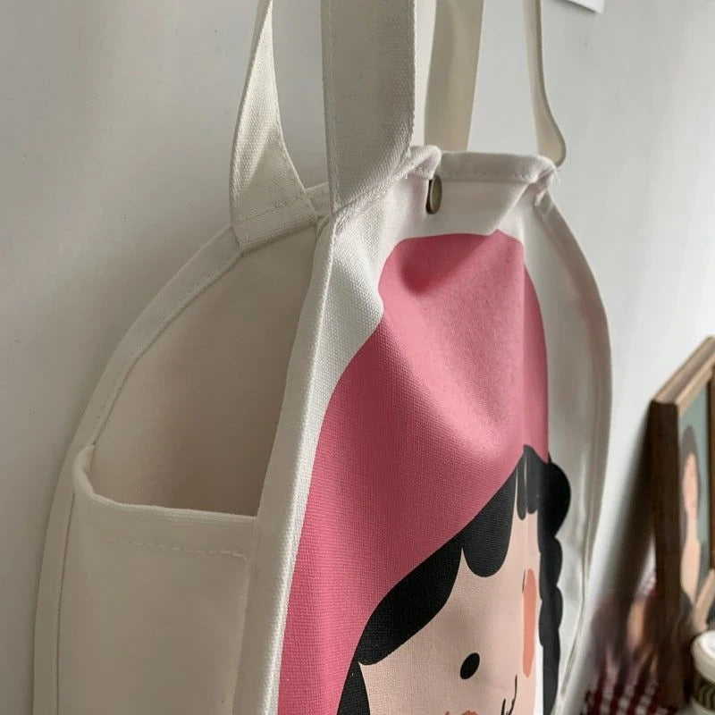 Canvas Bag Large Capacity Shoulder Bags Women Cartoon Print Handbag