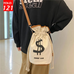 Punk Style Canvas Shoulder Messenger Bucket Bag