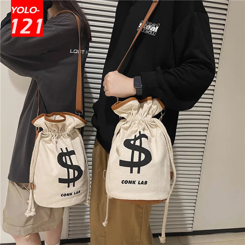 Punk Style Canvas Shoulder Messenger Bucket Bag