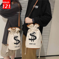 Punk Style Canvas Shoulder Messenger Bucket Bag