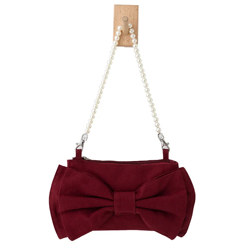 Pearl Hand Bag Shoulder Bag Big Bow Underarm Bag